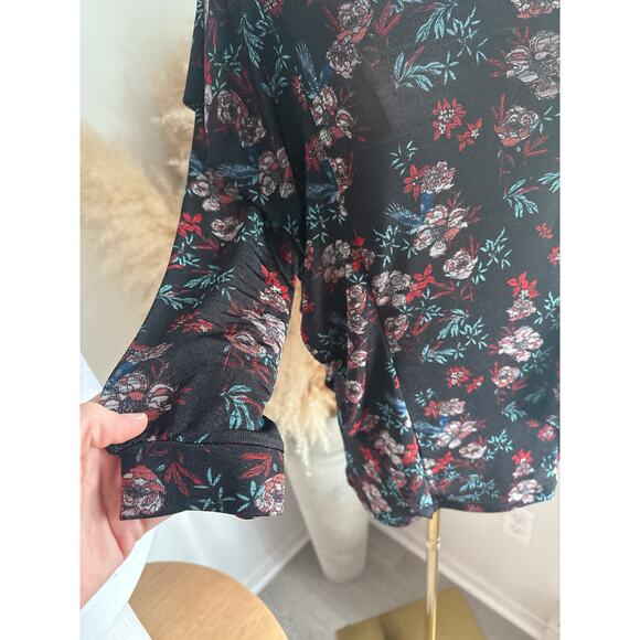 Free People Dock Street Black Floral Ruffle Blouse Womens Small - Picture 4 of 8